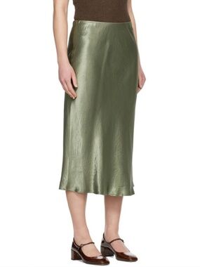 Satin Vince Midi Skirt, Olive Green